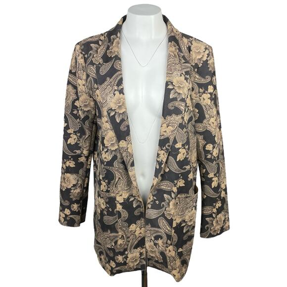SOLITAIRE Faux Suede Floral Print Open Front Blazer Jacket Sz Medium - Picture 1 of 4